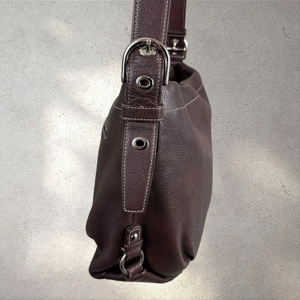 Coach F15064 Brown Pebbled Leather Slouchy Hobo Shoulder Crossbody Bag